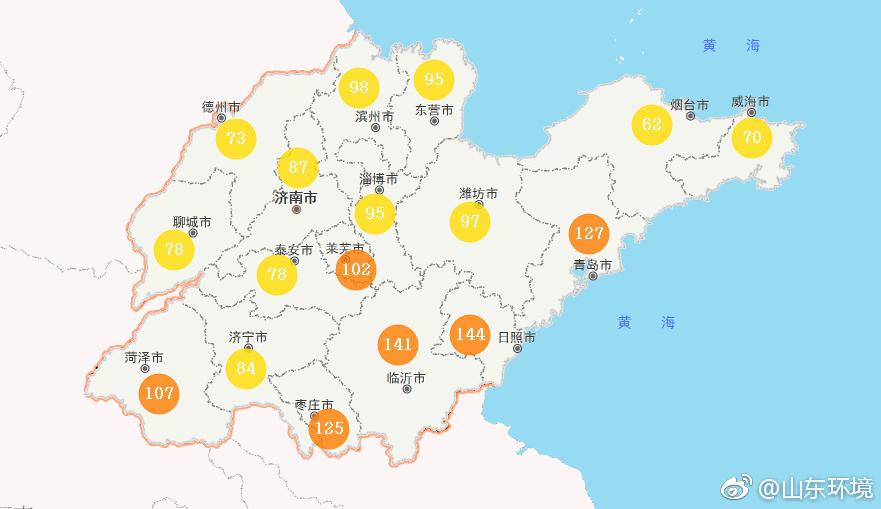 山東省十七市環(huán)境空氣AQI指數(shù)